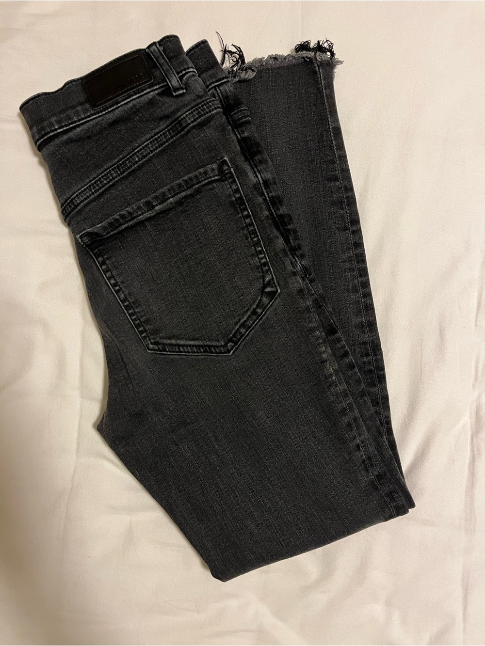 Express Black Ankle Skinny Jeans with Raw Hem